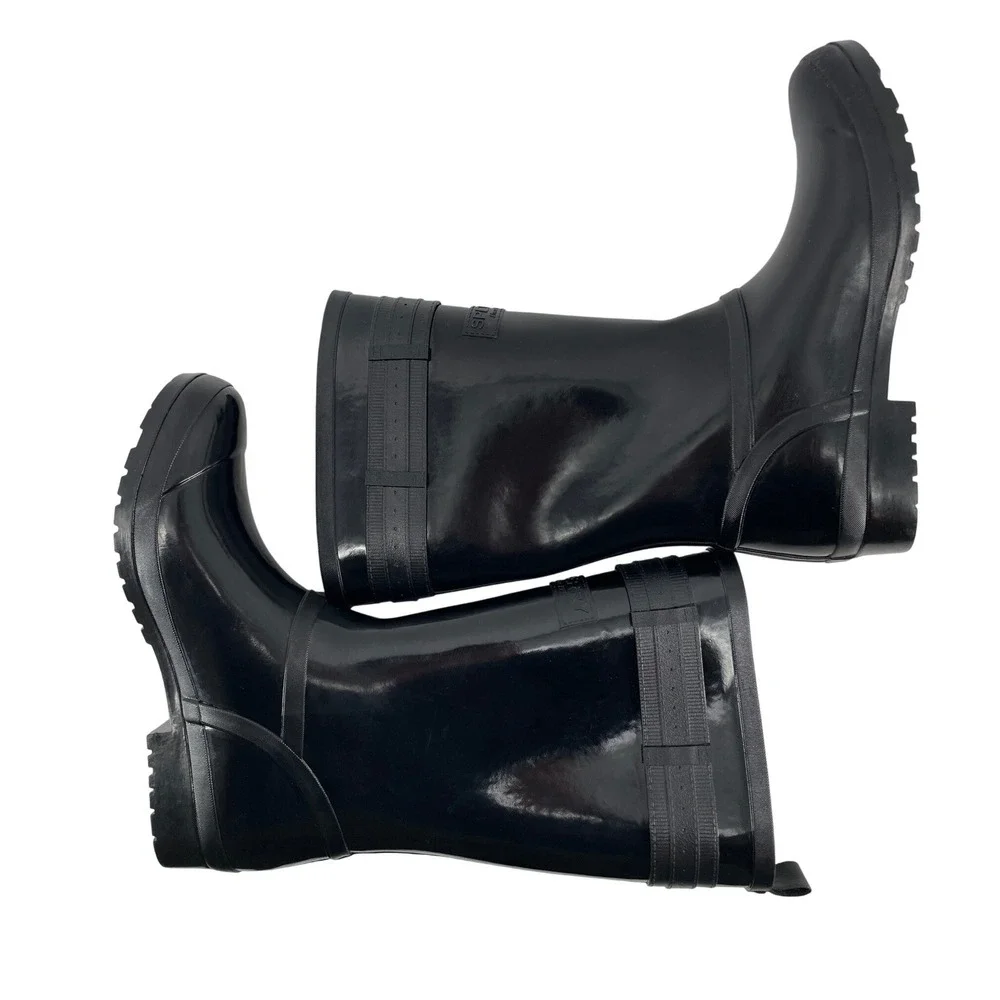 Sperry Waterproof Rubber Rain Boots Womens 10 Black STS82562 Glossy Buckle Tall‎